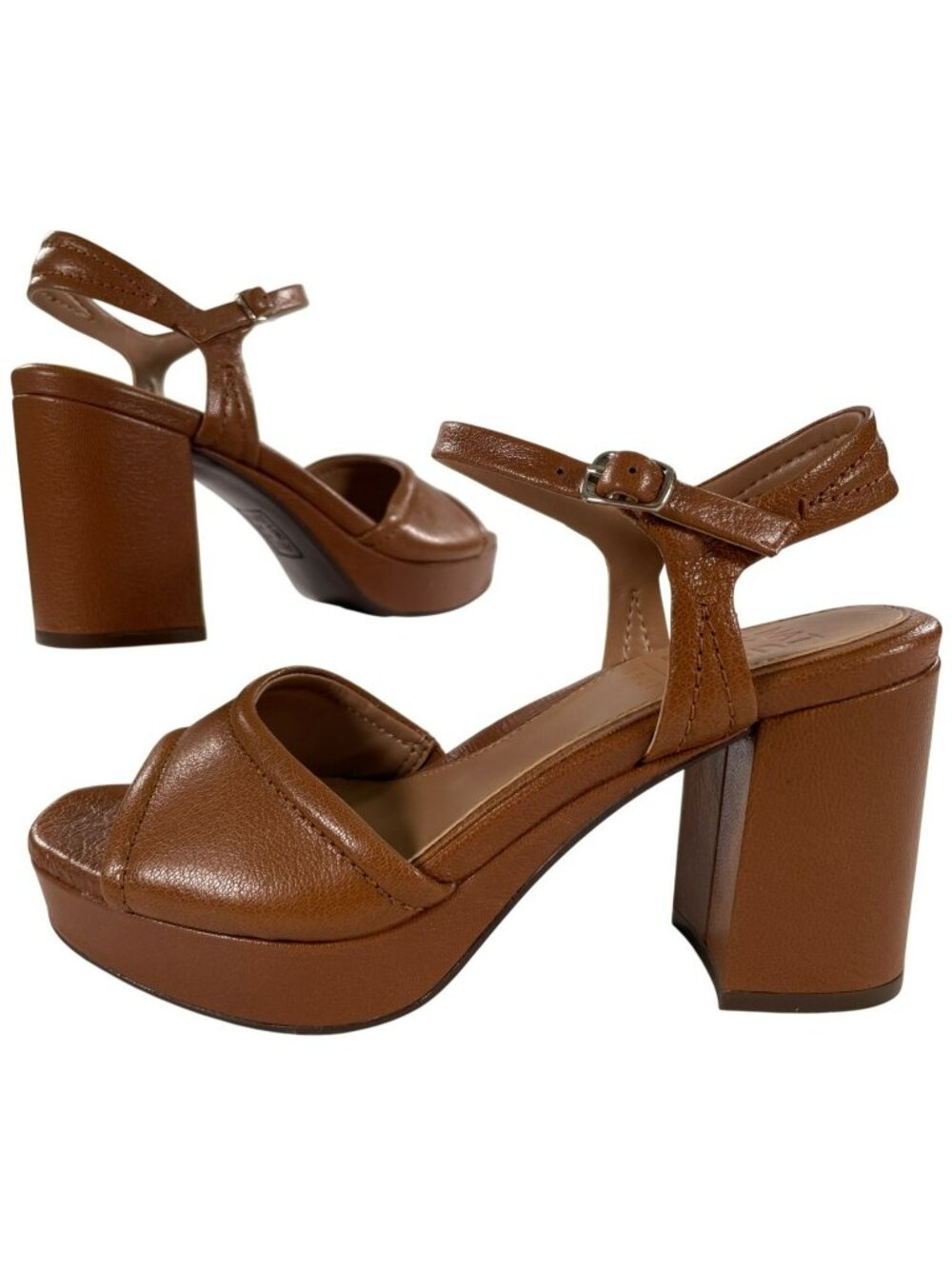 Naturalizer Petra Walnutwake Leather Strap Block Heel Sandals Women's Sz 7W NEW